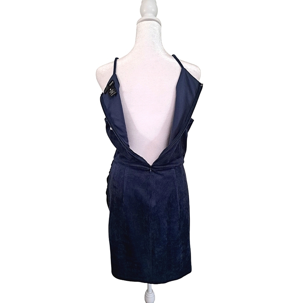Aqua Navy Sleeveless Halter Neck Mini Bodycon Faux Suede Dress Size Large - Picture 6 of 8